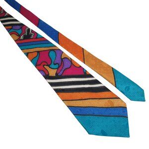 Lauren Meryl Hand Painted Silk Men Colorful Abstract Tie Designer Art